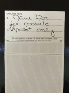 sample of check endorsement for mobile deposit