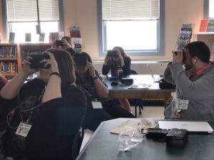 teachers using virtual reality goggles at MooseTech