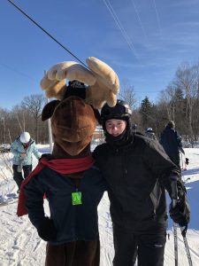 Monty Moose with skiier