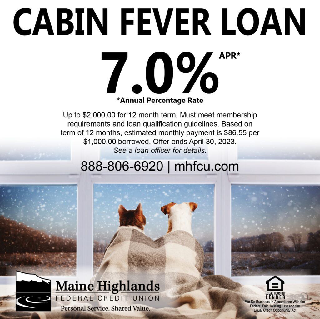 Cabin Fever Loan Ad Cat and Dog in Snowy Window